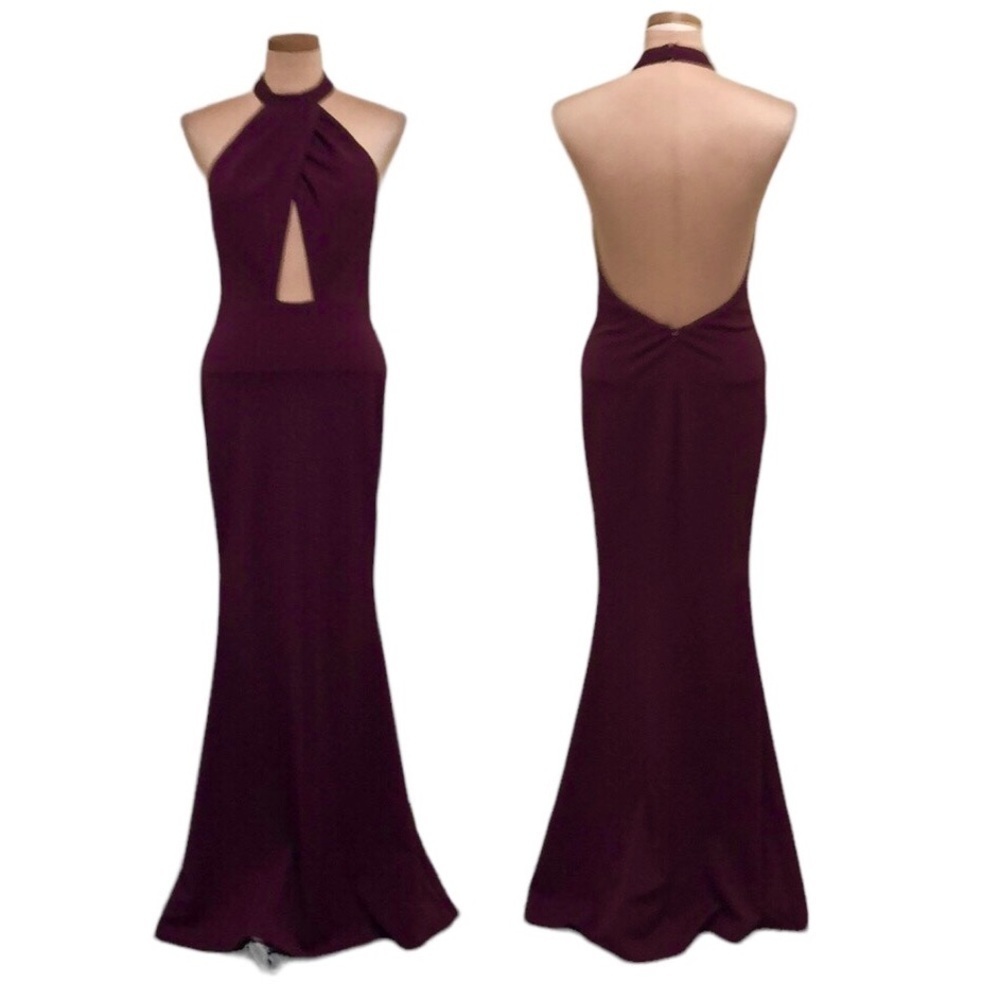 NWT Katie May Petra Formal Maxi Dress Size Small Burgundy Cut Out Gown